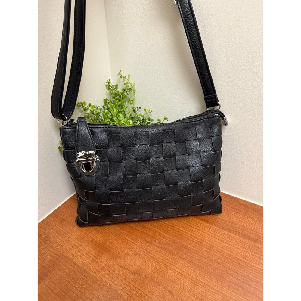 k.Carrol Woven Vegan Leather Crossbody Bag - Black - Picture 3 of 10